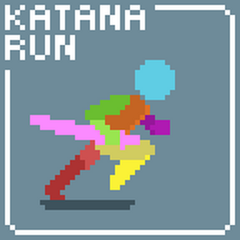 Pixel art character running with a katana, with 'KATANA RUN' text in the top left corner.