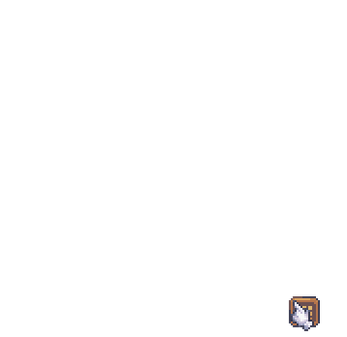 Pixel art inventory screen with a hand-shaped cursor selecting a small box in the bottom right corner