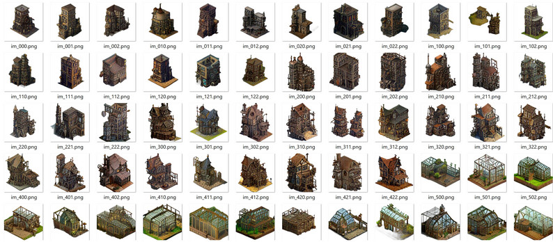 Isometric Buildings Sprites pack x340 by vfrabasil