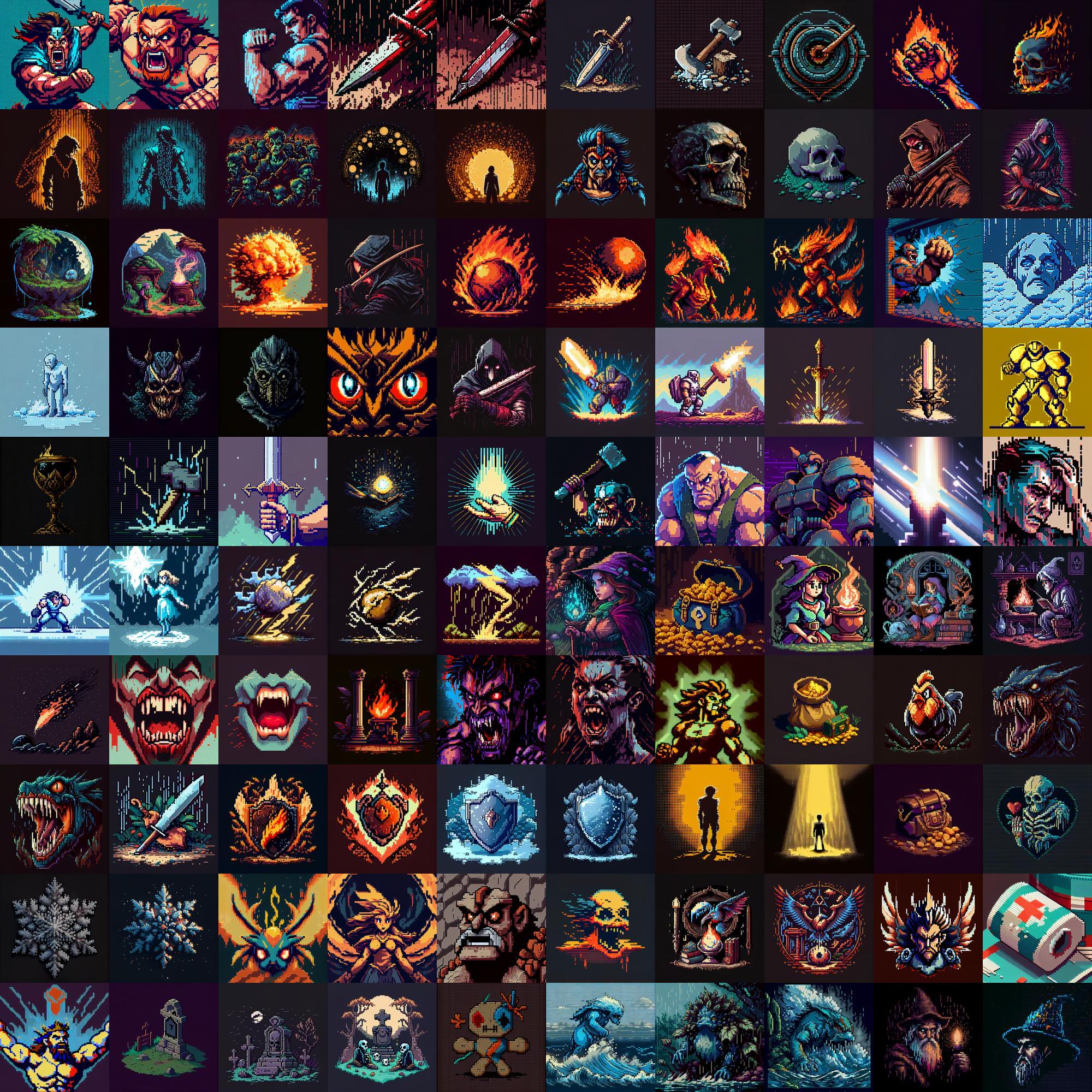 100 Fantasy Skill Icons | Pixelart by Zoja