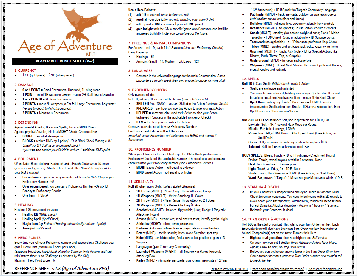 Version 2.3 - Age of Adventure RPG - Reference Sheet (v2.4) by ...