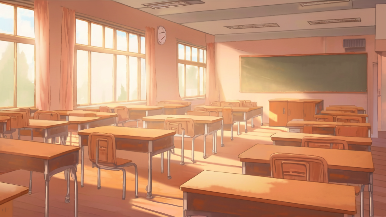 KREA - visual novel classroom background, highly detailed, natural light