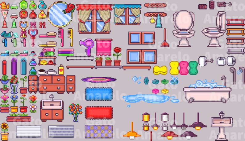 Pixel Art Bathroom 16x16 - Graphical Assets + sprites by GatoAmarelo