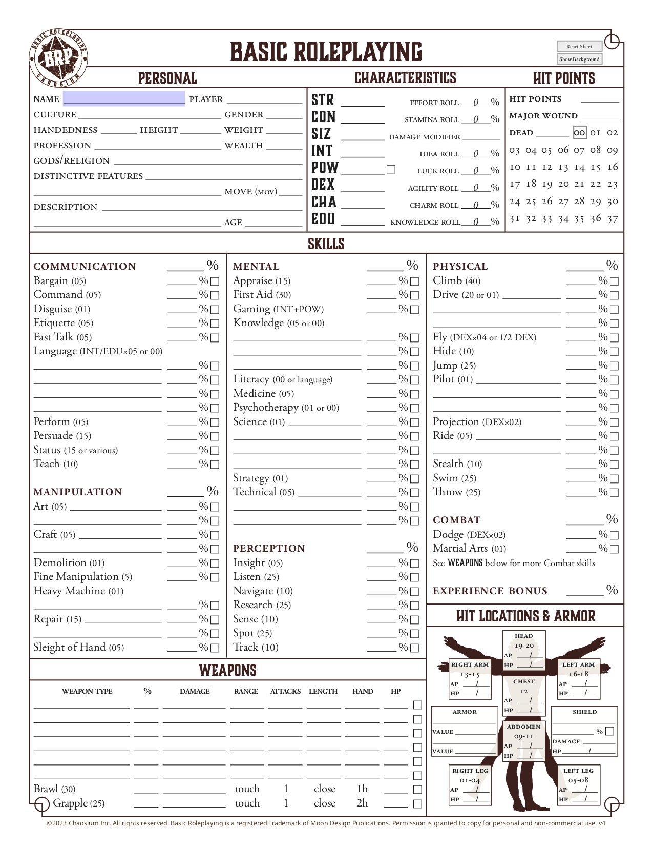 Basic Roleplaying Free Handouts And Character Sheets Pack By Chaosium