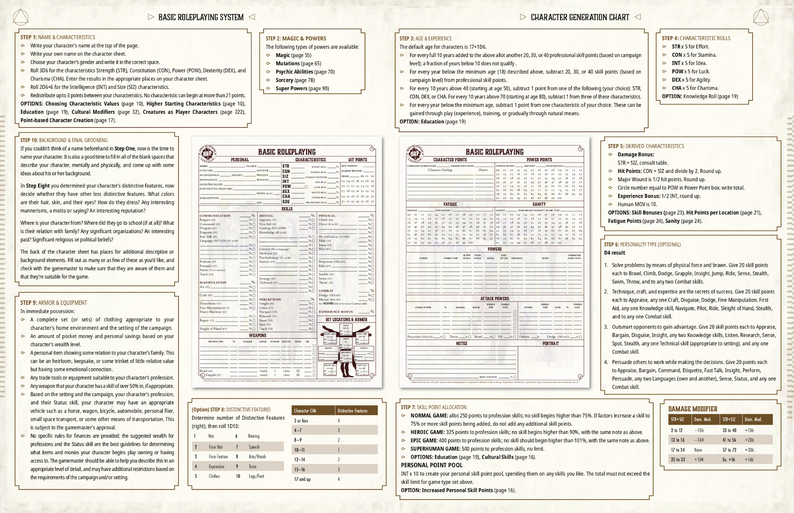 Basic Roleplaying Free Handouts and Character Sheets Pack by Chaosium