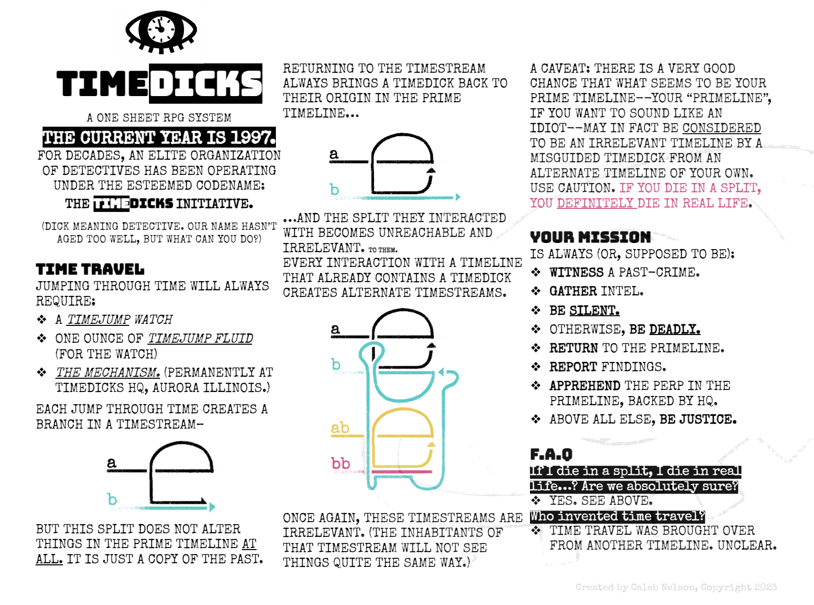 TimeDicks The One Page TTRPG System By Caleb Nelson