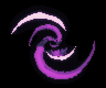 Animated pixel art of a swirling purple vortex or void on a black background