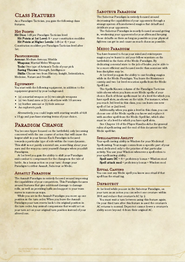 dungeons and dragons homebrew classes