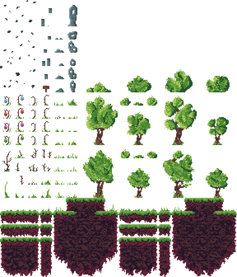 Grassy Platformer Tileset(2D) by Purple Cat Games