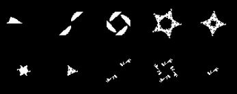 Sequence of pixel art white smoke or explosion effects on a black background, showing different animation frames.