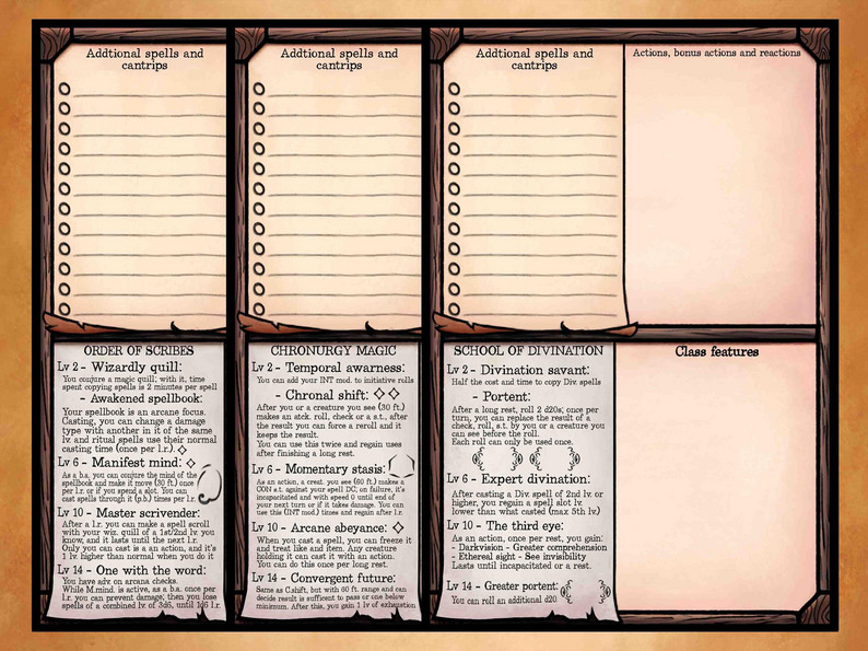 Wizard bundle - D&amp;d foldable booklet charater sheet by TornioDuva