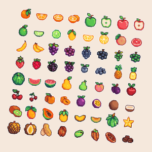 Fruits and Vegetables Pixel Art Icon Pack 