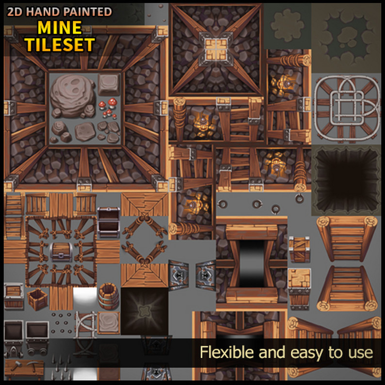 2D Hand Painted - Mine Tileset by Daniel Thomas