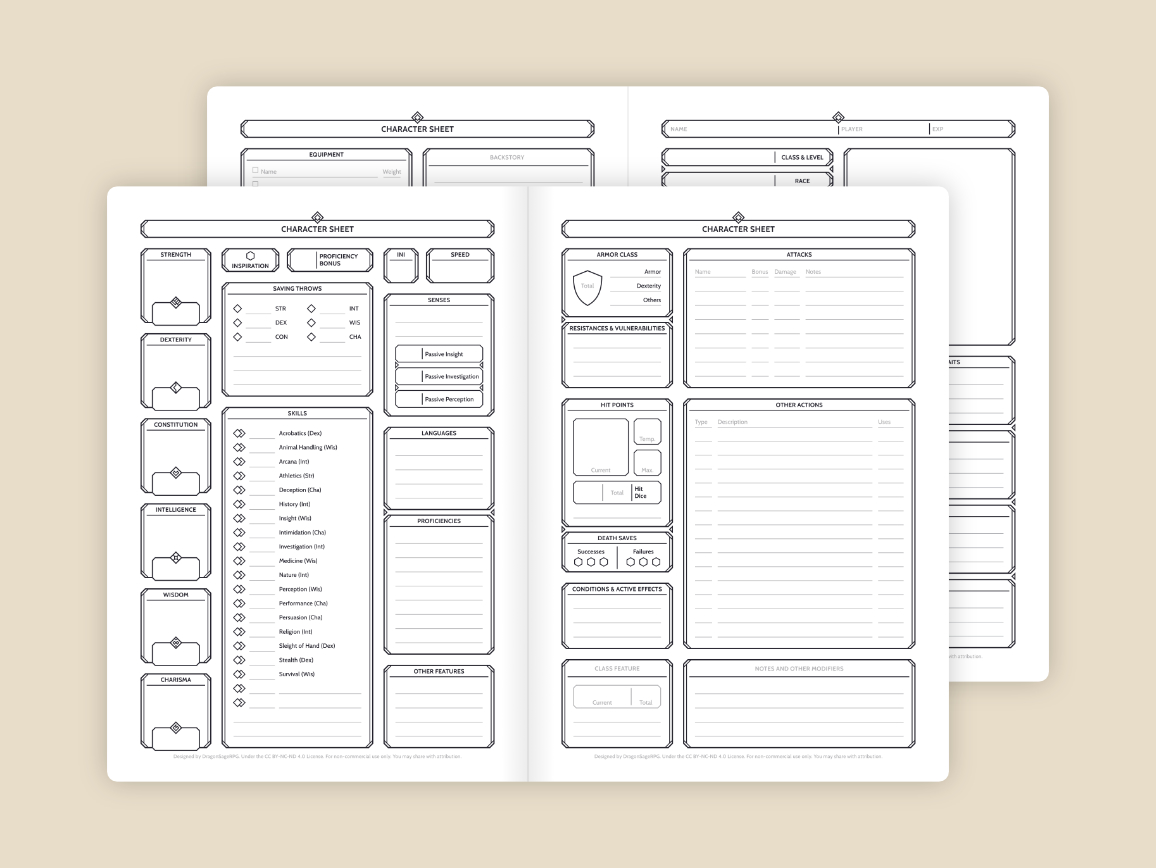 D&D 5e Character Sheet - Booklet [A5 & Half Letter] by DragonSageRPG