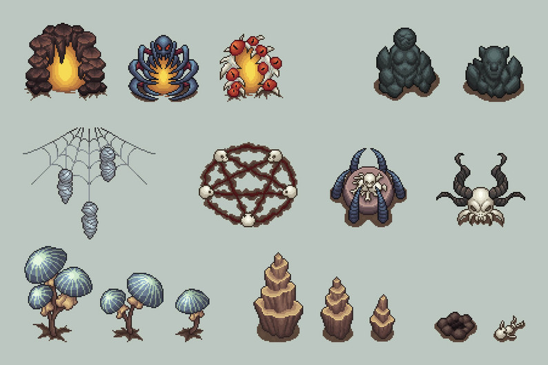 Free Top-Down Pixel Art Cave Objects by Free Game Assets (GUI, Sprite ...