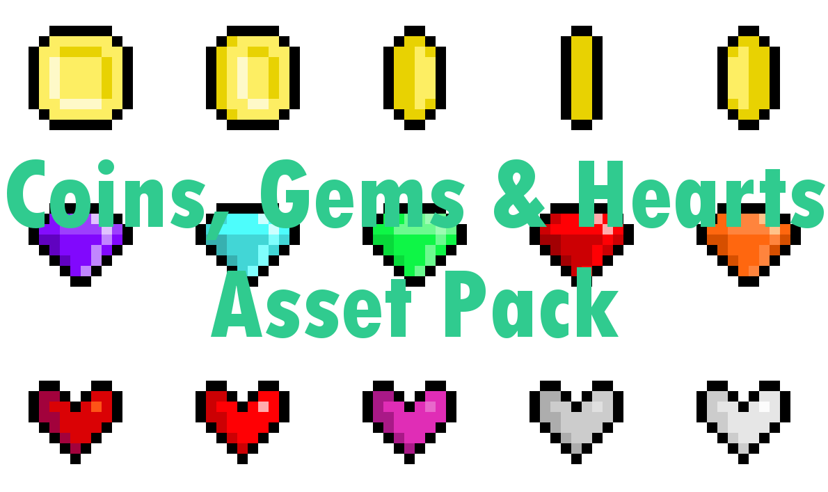 Pixel Coins, Hearts & Gems by Anna