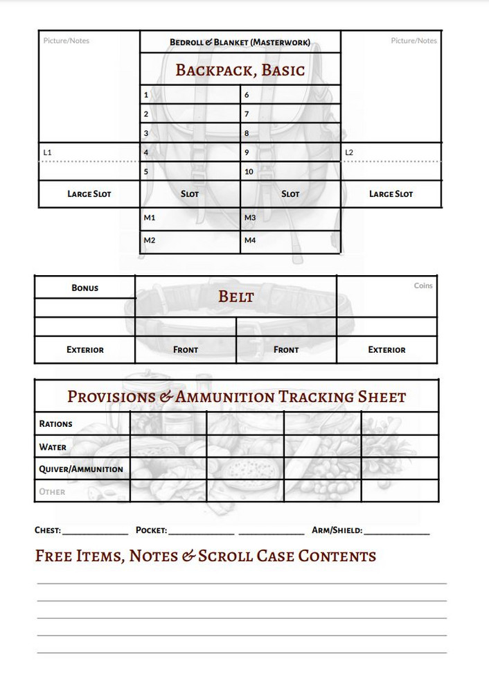 Backpack Inventory Worksheet Rpg RPG Backpacks + by Story Peddler