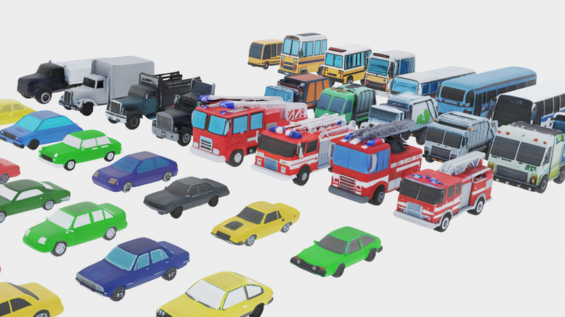Car 3d model asset pack 60 low poly textured cars by DenysFedorenko