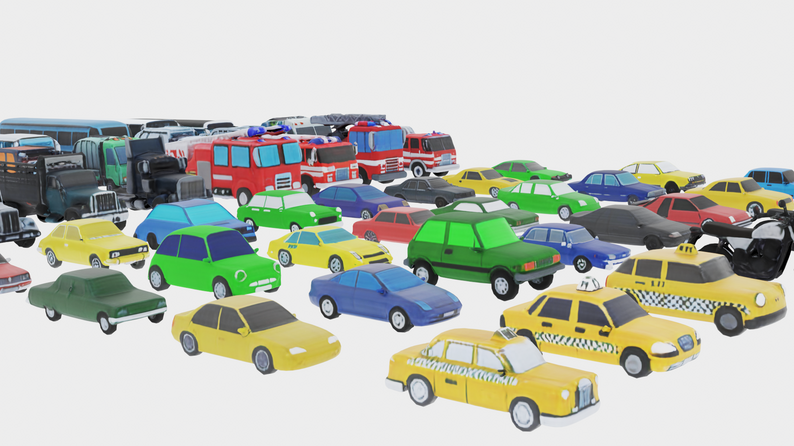 Car 3d model asset pack 60 low poly textured cars by DenysFedorenko