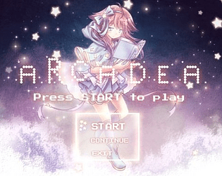 Title screen from ARCADEA depicting the maisie, the main character, reading a book