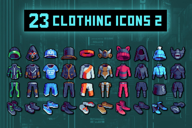 Cyberpunk Clothes Pixel Icon Pack by Free Game Assets (GUI, Sprite ...