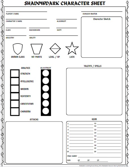 Retro Shadowdark Character Sheets by RoboPunchPress