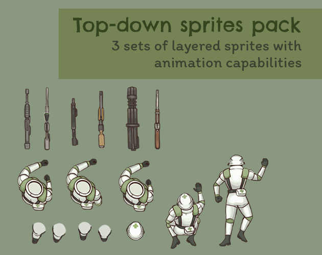 Top-down military sprites pack - Guns & Soldiers by Aviala