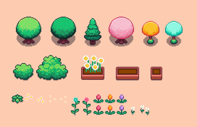 2D Top Down Trees and Flowers by Lumi