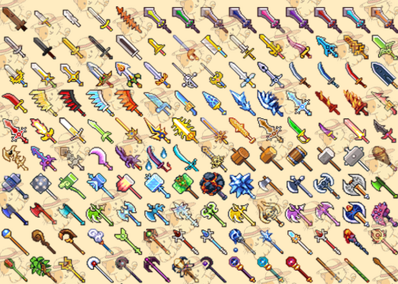 Pixel Art [Weapon] Pack (32x32) 238 Items Swords, Axes, Bows and many ...