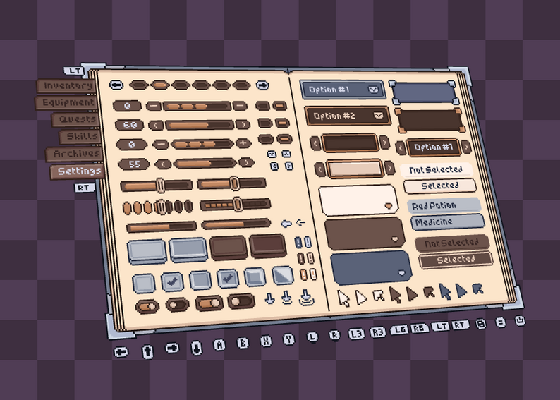 Complete UI Book Styles Pack [Aseprite, Spritesheet] by Crusenho