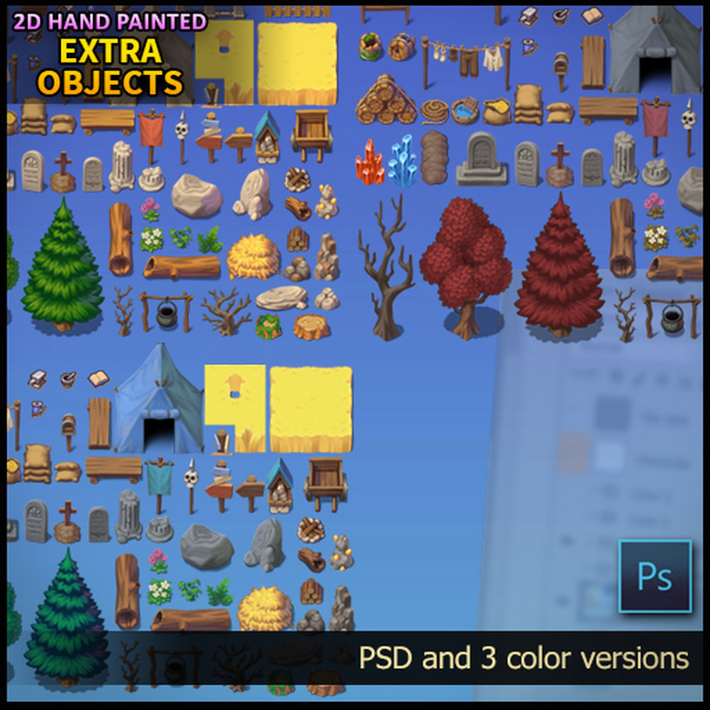 2D Hand Painted - Extra Objects Tileset by Daniel Thomas