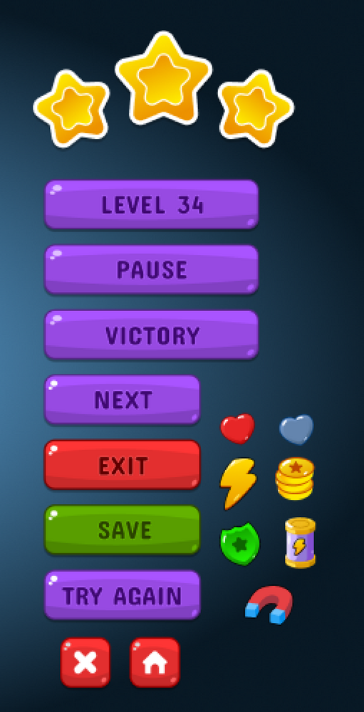Cool 2D Game Ui Design with custom icons by TheRustyArt