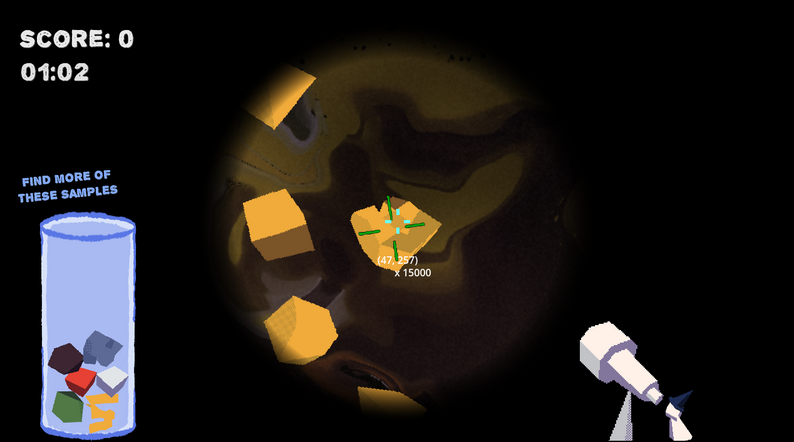 a similar view now shows the telescope zoomed in on the surface of one of these planets, coloured shapes are visible through the telescope a similar view now shows the telescope zoomed in on the surface of one of these planets, coloured shapes are visible through the telescope