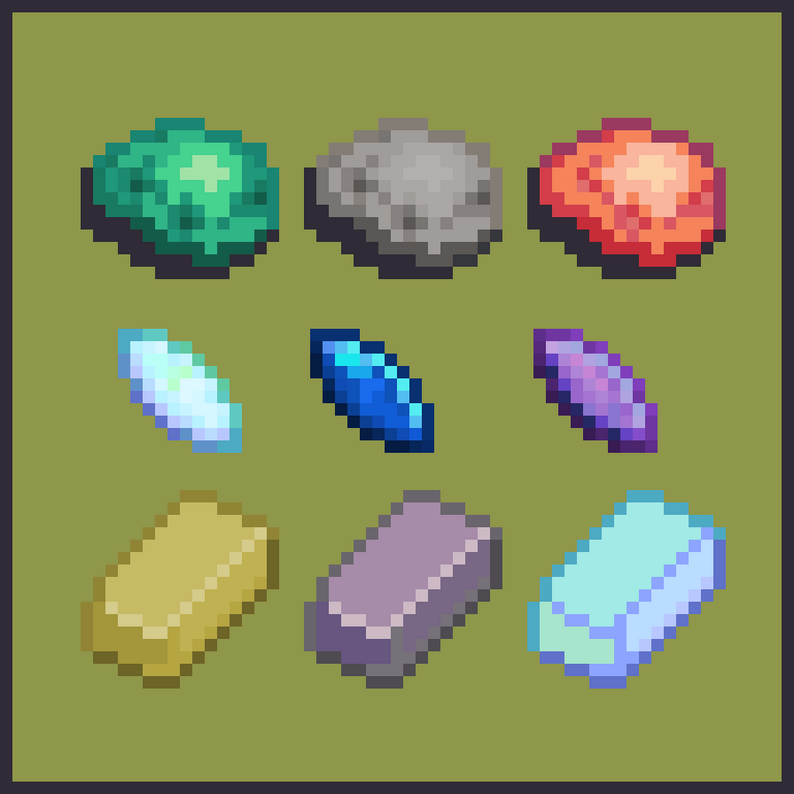 Ore, Ingot, and Gem Icons by DirePixel