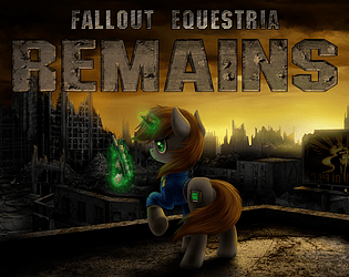 Pony holding a gun while looking at a ruined cityscape