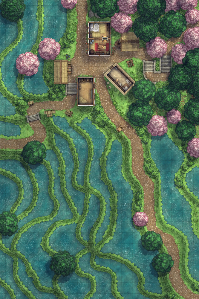 Terraced Rice Paddy Farm - D&D/DnD Map Pack by Cyclopean