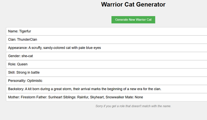 Warrior Cat Generator by Kamari700