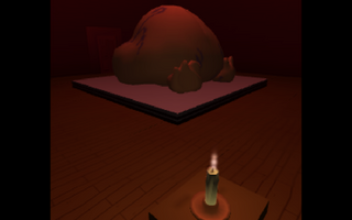 screenshot of creature with feet and a candle