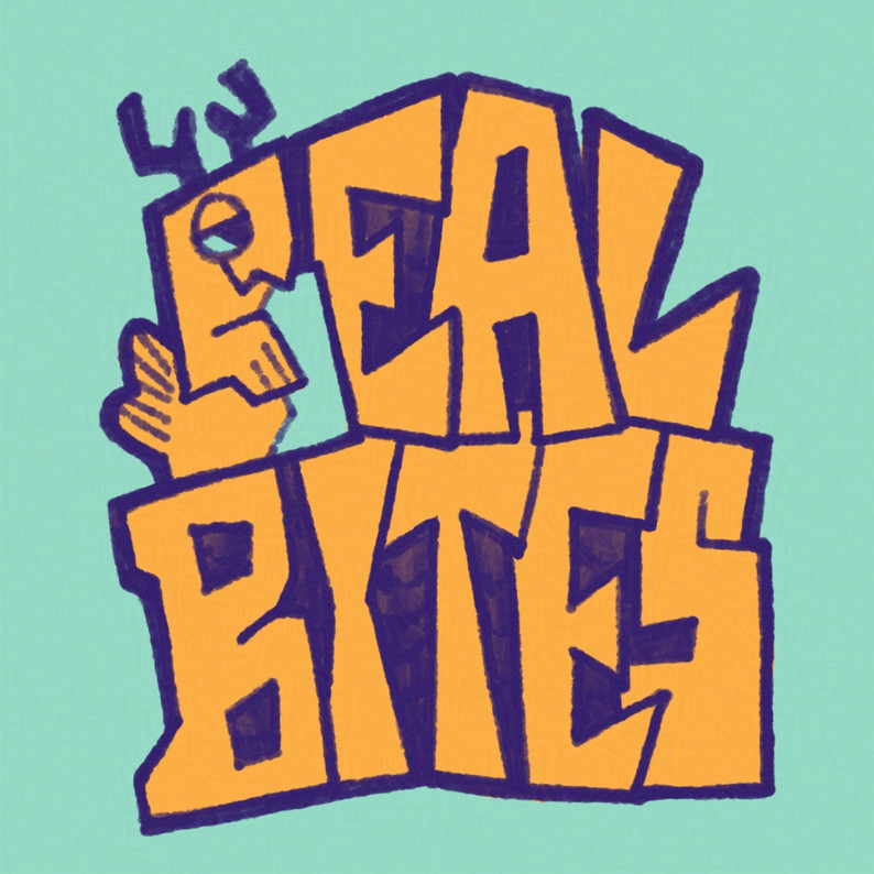Blocky lettering of the words Seal Bites. The first S is a large, antlered seal with a satisfied expression.