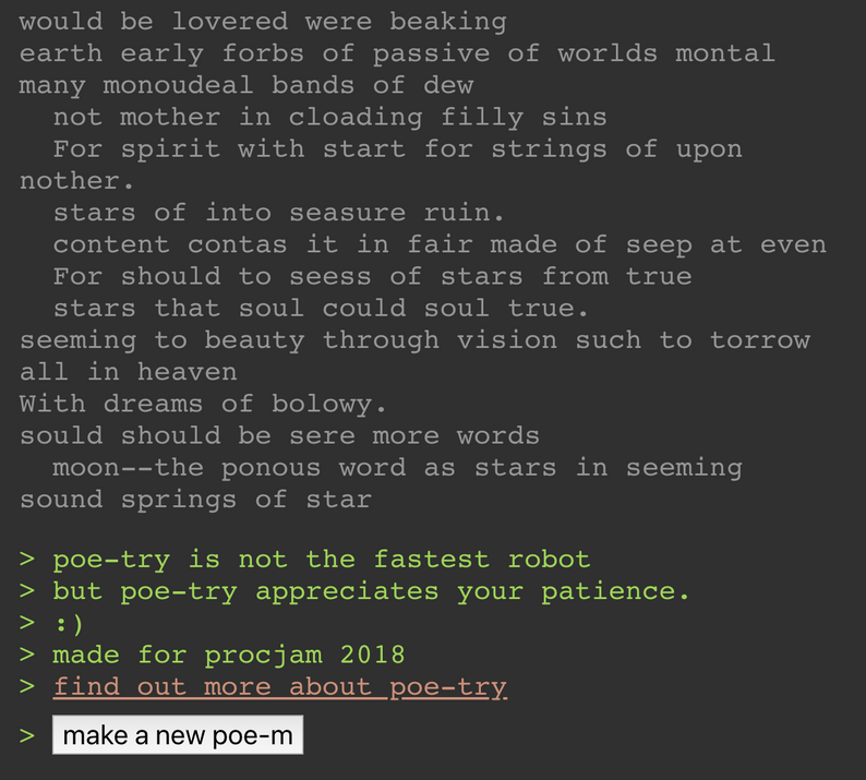 poe-try — tries to generate words inspired by the works of Poe by