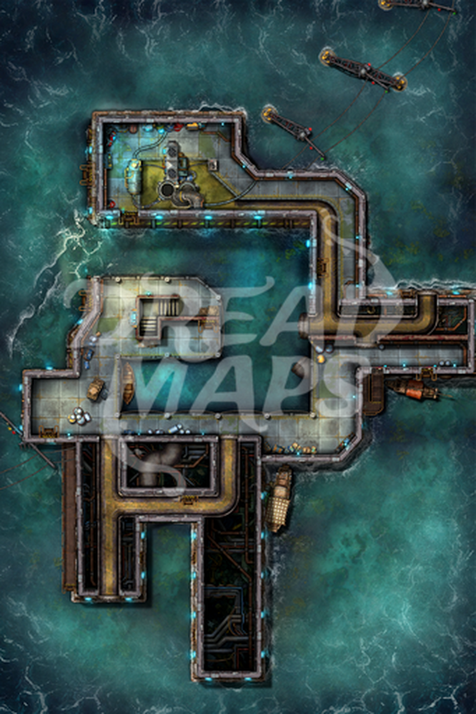 Cyberpunk Docks TTRPG Battlemap by Dread Maps