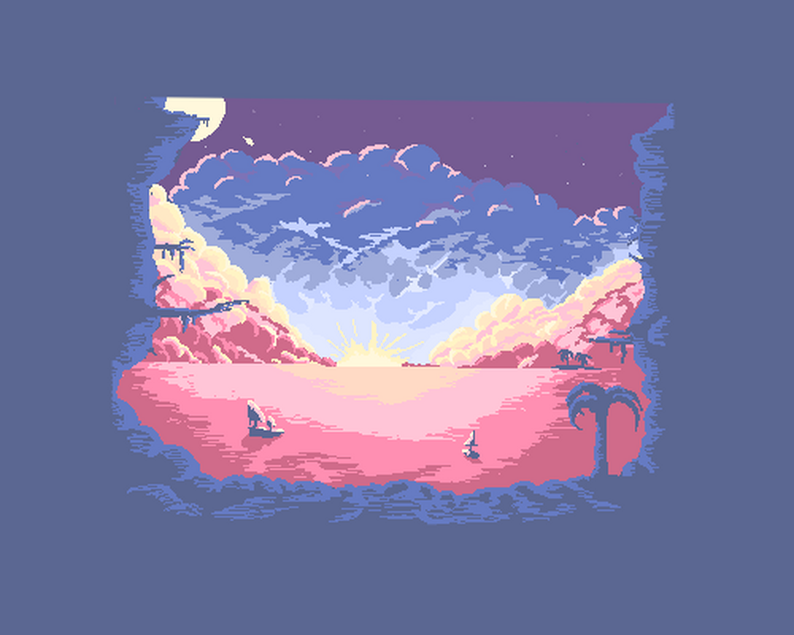 pixelart Background: tropical island sunset by Sam