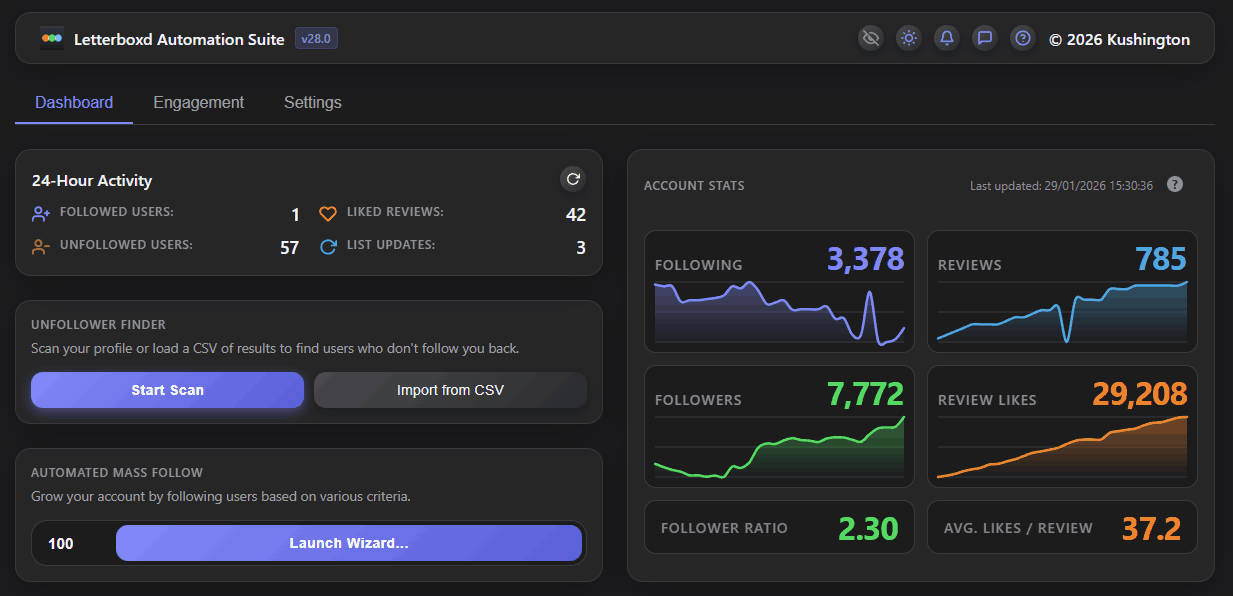 Screenshot 2 for Letterboxd Automation Suite & Unfollower Finder
