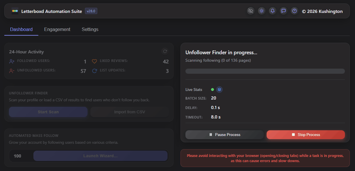 Screenshot 3 for Letterboxd Automation Suite & Unfollower Finder
