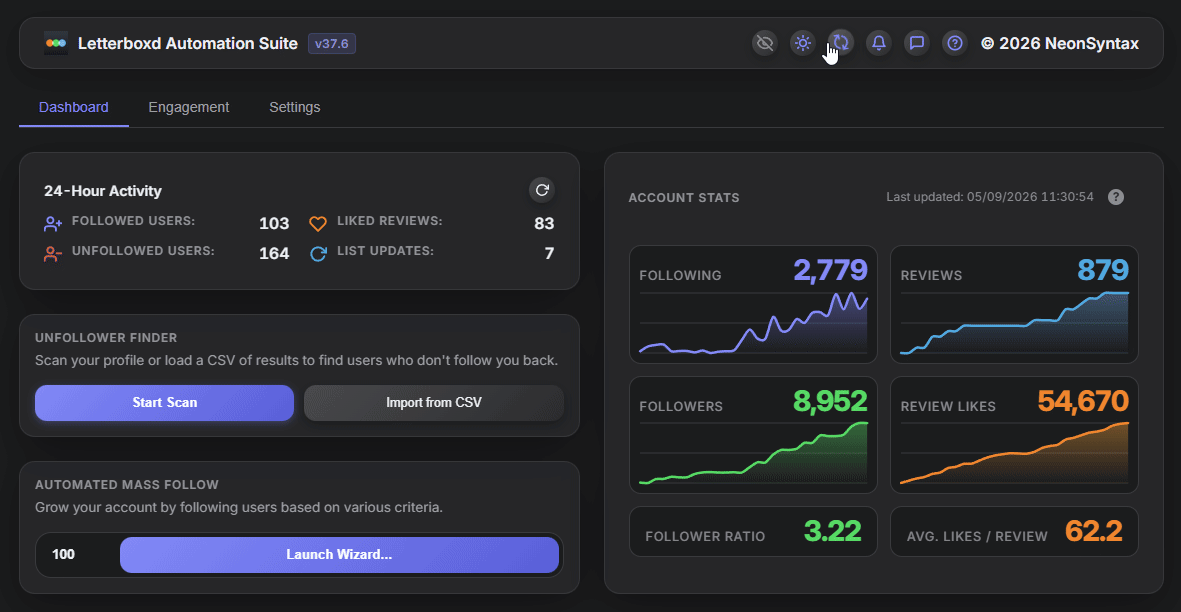 Screenshot 2 for Letterboxd Automation Suite & Unfollower Finder