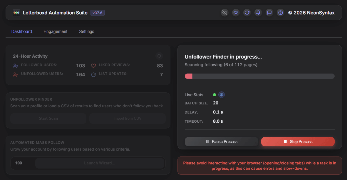 Screenshot 3 for Letterboxd Automation Suite & Unfollower Finder