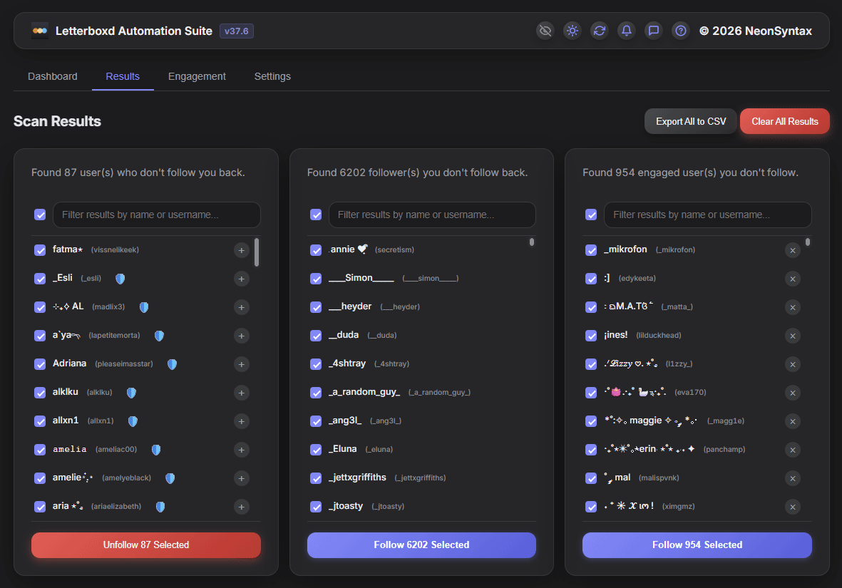 Screenshot 4 for Letterboxd Automation Suite & Unfollower Finder