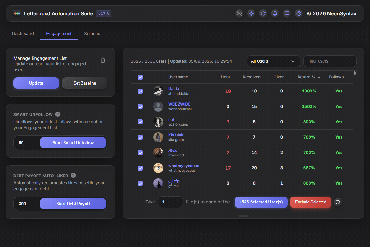 Screenshot 6 for Letterboxd Automation Suite & Unfollower Finder