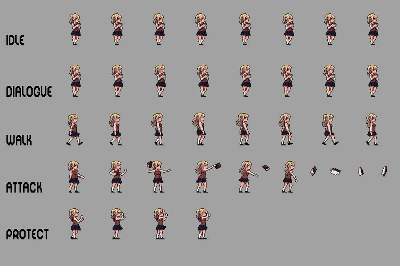 Free Pixel Schoolgirls Anime Character Sprite by Free Game Assets (GUI