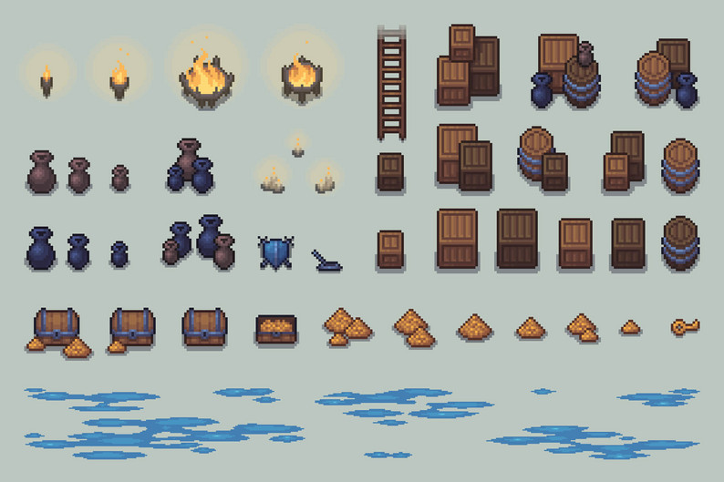 Free Top-Down Pixel Dungeon Level Game Assets by Free Game Assets (GUI ...